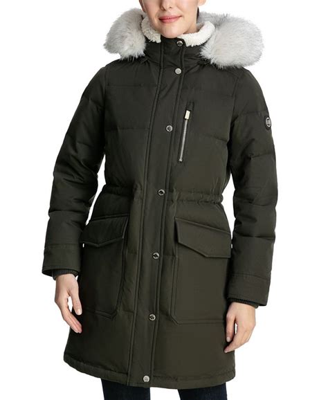 michael michael kors women's faux-fur-trim hooded down maxi puffer coat|macy's Michael Kors puffer coat.